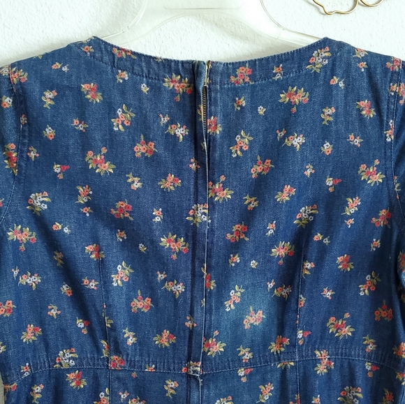 Vintage Liz Claiborne Floral Demin Chambray Dress - Picture 5 of 8